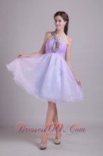 2013 Lilac A-line V-neck Knee-length Organza Beading Prom / Cocktail Dress