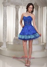 Cheap Luxurious Style For Sweetheart Blue Beaded Drocrate Prom / Cocktail Dress With Mini-length