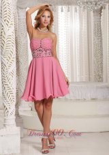 Cheap A-line Beaded Decorate Rose Pink Stylish Cocktail Dress With Mini-length in Summer