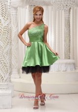 Cheap Beaded Decorate One Shoulder and Bust Spring Green and Black Prom / Homecoming Dress For 2013