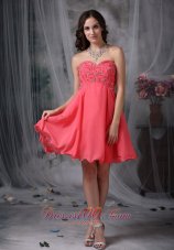 Cheap The Super Hot Cocktail Dress Coral Red A-line / Princess Sweetheart Chiffon Beading Mini-length