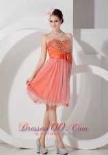 Cheap Custom Made Orange A-line Sweetheart Short Prom Dress Organza Ruch and Beading Knee-length