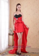 Cheap Red and Black Column / Sheath Sweetheart High-low Beading Taffeta Prom Dress