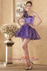Cheap Eggplant A-line / Princess One Shoulder Mini-length Hand Flowers and Beading Prom / Cocktial Dress