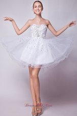 Cheap White A-line Sweetheart Prom Dress Organza Beading Mini-length
