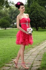 Cheap Coral Red A-line Sweetheart Mini-length Organza Beading Cocktail Dress