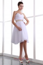 Cheap White A-line Sweetheart Knee-length Chiffon Hand Made Flower Prom Dress