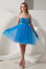 Cheap Blue A-line Sweetheart Beading Short Prom Dress Mini-length Taffeta and Tulle