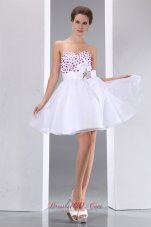 Cheap Sweet White A-line Sweetheart Beading Short Prom Dress Mini-length Taffeta and Chiffon