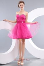 Cheap Lovely Hot Pink A-line / Princess Sweetheart Beading Short Prom / Homecoming Dress Mini-length Organza
