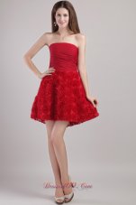 Cheap Wine Red A-line Strapless Mini-length Rolling Flowers Prom / Cocktail Dress