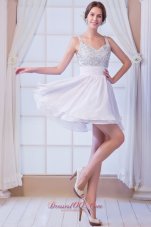 Cheap White A-line Straps Mini-length Chiffon Beading Cocktail Dress
