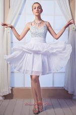Cheap White Empire Straps Mini-length Chiffon Beading Homecoming Dress