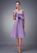 Chic Lilac A-line Strapless Bridesmaid Dress Tea-length Satin  Under 100