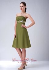 Olive Green Empire Strapless Bridesmaid Dress Chiffon Knee-length  Under 100