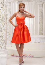 Lovely Orange Red Bridesmaid Dress For 2013 Bowknot On Taffeta Beaded Decorate Bust  Under 100