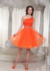 Lace-up Organza Orange Prom Dress With One Shoulder Beaded Drocrate In Summer  Under 100