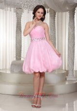 A-line Baby Pink Homecoming Dress With Beaded Decorate  Under 100