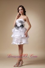 White A-line Strapless Mini-length Organza and Satin Hand Made Flower Prom Dress Under 100