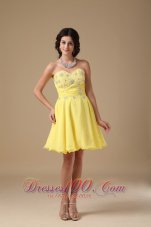 Yellow A-line Sweetheart Mini-length Chiffon Beading Prom Dress  Under 100