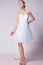 White A-line One Shoulder Prom Dress Organza Beading Mini-length  Under 100