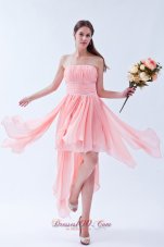 Watermelon Empire Strapless Prom Dress Asymmetrical Chiffon Beading  Under 100