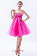 Hot Pink A-line Sweetheart Prom / Cocktail Dress Organza Beading Mini-length  Under 100
