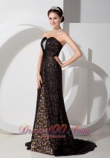 2013 Beautiful Black Column Sweetheart Print Prom Dress Chifffon with Beading