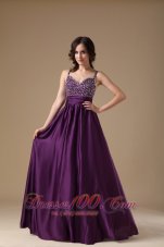 2013 Modest Purple Straps Prom Dress Chiffon Beading