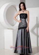 2013 Elegant Grey Evening Dress A-Line / Princess Strapless Taffeta Lace Floor-length