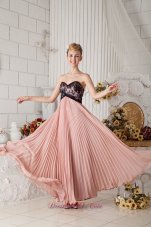 2013 Peach Chiffon Pleated Prom Dress Covered with Black Lace