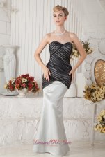 2013 Black and Ivory Mermaid Sweetheart Ruch Prom Dress Floor-length Satin