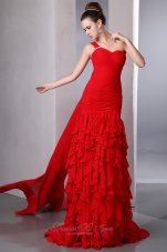 2013 Bright Red One Shoulder Watteau Train Prom Dress with Many Ruffles