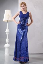 2013 Beautiful Blue Prom Dress Column Straps Ankle-length Sequin Sequins