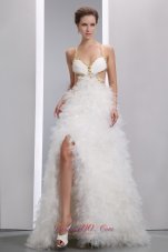 2013 Sexy White A-line Spaghetti Straps Beading Prom Dress Floor-length Organza