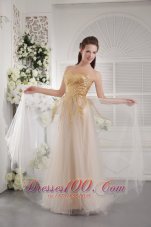 2013 Champagne Empire Sweetheart Floor-length Tulle Fabric Sequins Prom / Graduation Dress