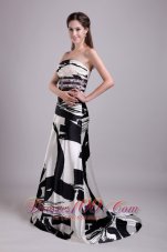 2013 Beautiful Column/Sheath Strapless Brush Train Printing Beading Prom Dress