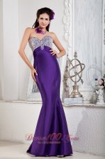 2013 Floor-length Purple Mermaid Sweetheart Evening Dress Satin Beading Floor-length
