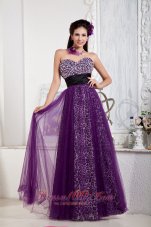 2013 Affordable Purple Empire Prom Dress Sweetheart Tulle and Leopard Beading and Bow Floor-length