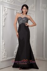 2013 Cheap Black Column Evening Dress Sweetheart Satin Beading Brush Train