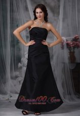 Discount Black A-line Strapless Ankle-length Satin Ruch Prom Dress