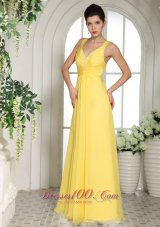 Discount Yellow Straps Prom Dress With Appliques For Custom Made In Crosslake