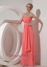 Discount 2013 Watermelon Red Strapless Chiffon Prom Dress with Beading