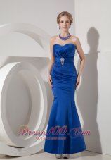 Discount Modest Royal Blue Evening Dress Mermaid Sweetheart Elastic Woven Satin Beading Ankle-length
