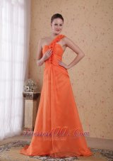 Discount Orange Empire One Shoulder Sweep / Brush Train Chiffon Prom Dress