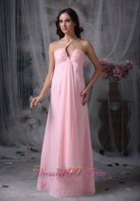 Discount Customize Baby Pink Evening Dress Empire Halter Chiffon Beading Floor-length
