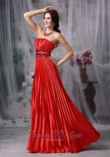 Discount Luxurious Red Column Strapless Taffeta Pleat Beading Evening Dress Floor-length