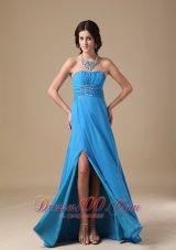 Discount Sky Blue Empire Strapless Floor-length Chiffon Beading Prom Dress