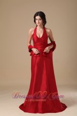 Discount Wine Red Halter Floor-length Taffeta Mother of the Bride Dress