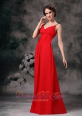 Discount Cute Red Empire Straps Cheap Bridesmaid Dress Chiffon Floor-length